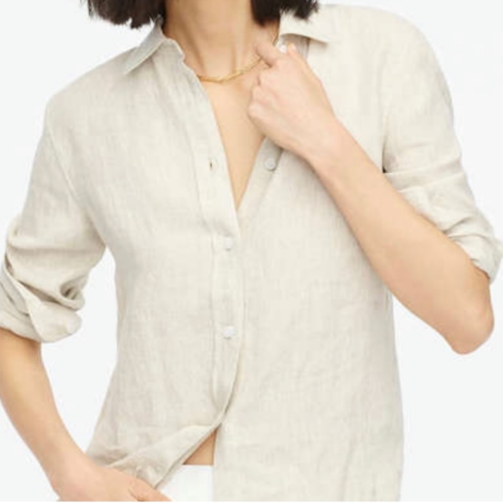 Uniqlo off white ivory 100% linen button down Xs women blouse work